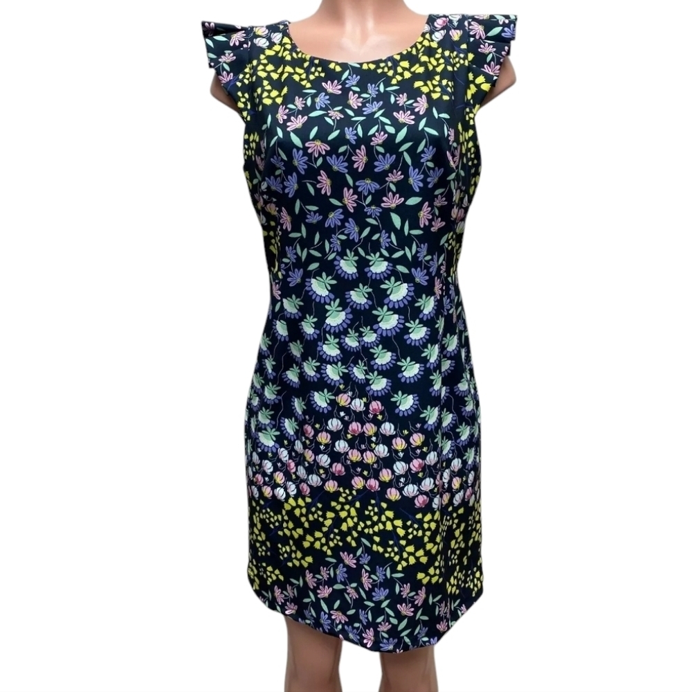 NWT Nanette LEPORE Navy Spring Shutter Sleeve Sheath Knee Midi Dress